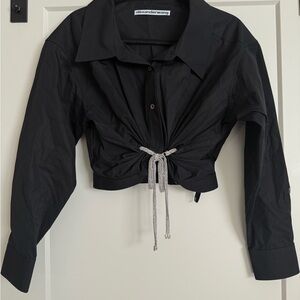 Alexander Wang Black Tie Fastening Embellished Button Down Cropped Shirt